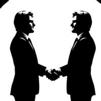 Black and white Illustration of a Handshake bewtween two Business Men in Suits vector