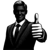 Black and White Illustration of a Man in Business Suit is showing the Thumbs up Sign vector