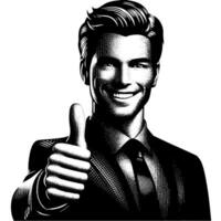 Black and White Illustration of a Man in Business Suit is showing the Thumbs up Sign vector