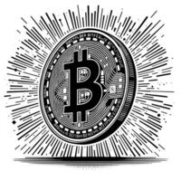 black and white illustration of a single Bitcoin Coin vector