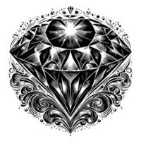 Black and white silhouette of a perfectly cut sparkling solitaire diamond gemstone vector