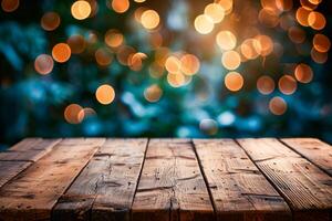 Table is set up outdoors with beautiful view of lights in the background photo