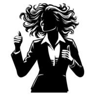 Black and White Illustration of a Woman in Business Suit is dancing and shaking in a Successful Pose vector