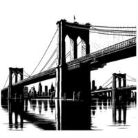 Black and White Illustration of Brooklyn Bridge in New York City Manhattan vector