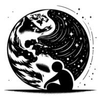 Black and White Illustration of the planet Earth vector