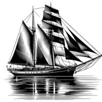 negro y blanco ilustración de un navegación barco vector