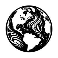 Black and White Illustration of the planet Earth vector