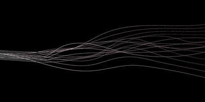 Abstract wavy dynamic blue green violet light lines curve banner on black background in concept technology, neural network, neurology, science, music, neon light vector