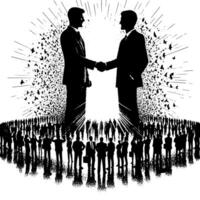 Black and white Illustration of a Handshake bewtween two Business Men in Suits vector