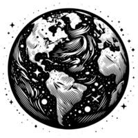 Black and White Illustration of the planet Earth vector