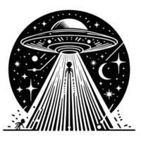 Black and White Illustration of an UFO Flying Saucer vector