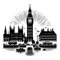 negro y blanco ilustración de grande ben torre en Londres vector