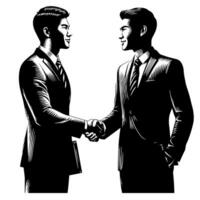 Black and white Illustration of a Handshake bewtween two Business Men in Suits vector