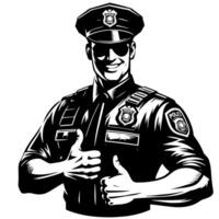 Black and White Illustration of a Police officer who is showing the Thumbs up Sign vector