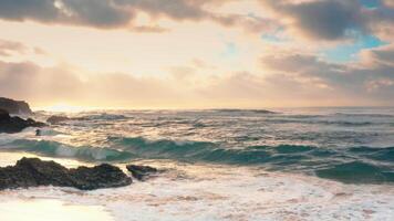 Aerial view of wave on the beach with sand and turquoise waves video