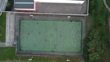 Football field aerial view, public soccer court for training and competition in city. video