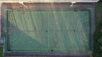 Football field aerial view, public soccer court for training and competition in city. video