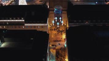 Aerial view on illuminated Christmas tree in Lisbon on Commerce Square, video