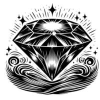 Black and white silhouette of a perfectly cut sparkling solitaire diamond gemstone vector