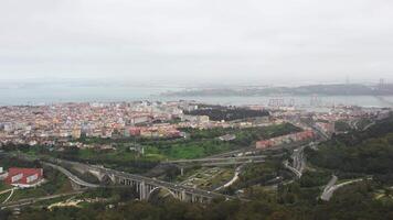 Aerial panoramic view of downtown of Lisbon Portugal video