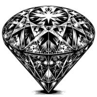 Black and white silhouette of a perfectly cut sparkling solitaire diamond gemstone vector