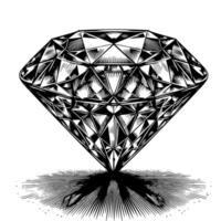 Black and white silhouette of a perfectly cut sparkling solitaire diamond gemstone vector