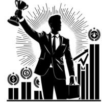 Black and white Illustration of a successful Business Man with Money Cars and Luxus vector