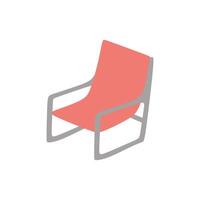 Furniture Chair. Picnic Outdoor Flat armchair For Leisure. Isolated on White Design object, Cartoon Deck Chair for Park, Outdoor, Holiday Grill. Red Graphic Art, Garden Equipment. For Logotype vector
