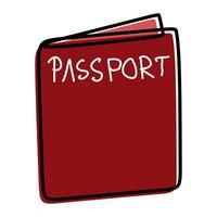 Passport, a hand drawn doodle illustration. Cartoon linear object with color Shapes. Immigration, Travelling concept Graphic art isolated on white background. vector