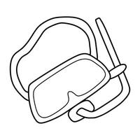 Mask and Snorkel for Swimming in Doodle style. Sketch of Goggles for Swim in Pool. Summer Holiday Equipment. Hand drawn illustration Isolated on white background. Linear Icon vector