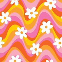 Groovy Floral Pattern Pink Retro Floral Background Groovy Daisy Seamless Pattern vector