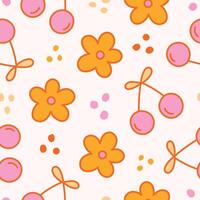 Retro Cherry Pattern Floral Cherries Seamless Pattern Cherry Background vector