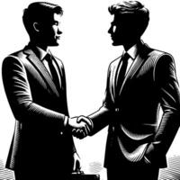 Black and white Illustration of a Handshake bewtween two Business Men in Suits vector