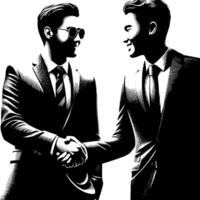 Black and white Illustration of a Handshake bewtween two Business Men in Suits vector