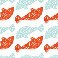 Seamless pattern fishes. Sea pattern with stamp fish. vector