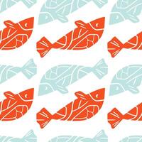 Seamless pattern fishes. Sea pattern with stamp fish. vector