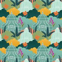 Seamless greenhouse pattern. The pattern is garden, bushes and flowers. vector
