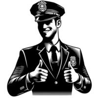 Black and White Illustration of a Police officer who is showing the Thumbs up Sign vector