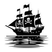 Black and White Illustration of pirate ship vector