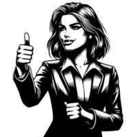 Black and White Illustration of a Woman in Business Suit is showing the Thumbs up Sign vector