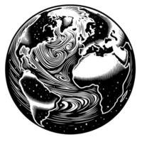 Black and White Illustration of the planet Earth vector