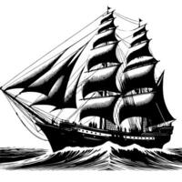 Black and White Illustration of a traditional old sailing ship vector