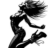 Black and White Illustration of a punk Woman is dancing and shaking in a Successful Pose vector