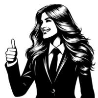 Black and White Illustration of a Woman in Business Suit is showing the Thumbs up Sign vector