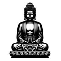 Black and White Illustration of a Buddha Statue Symbol vector