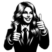 Black and White Illustration of a Woman in Business Suit is showing the Thumbs up Sign vector