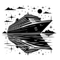 Black and White Illustration of a ocean liner at the sea vector