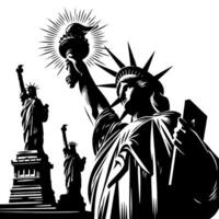 negro y blanco ilustración de el estatua de libertad Turismo en nuevo York ciudad vector