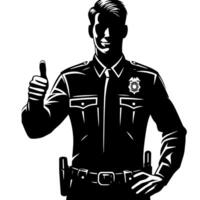 Black and White Illustration of a Police officer who is showing the Thumbs up Sign vector