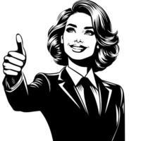 Black and White Illustration of a Woman in Business Suit is showing the Thumbs up Sign vector